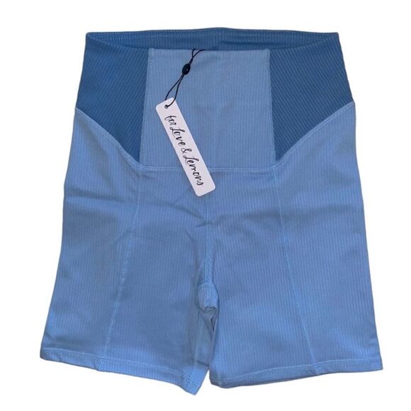 For Love & Lemons NWT size XXS Blue Dani Ribbed Biker Shorts - Picture 2 of 9